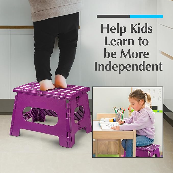 Handy Laundry Folding Lightweight Step Stool - Sturdy Enough to Support Adults and Safe Enough for Kids - Opens Easy with One FLI -. Great for Kitchen, Bathroom or Bedroom (Purple)
