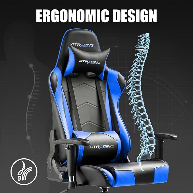 GTRACING Gaming Chair Racing Office Computer Ergonomic Video Game Chair Backrest and Seat Height Adjustable Swivel Recliner with Headrest and Lumbar Pillow Esports Chair (NavyBlue)