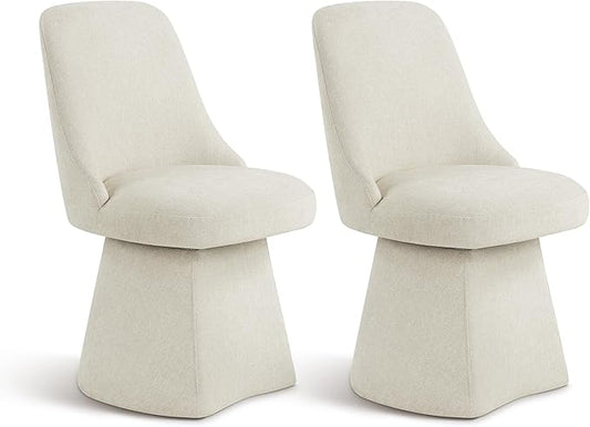 Swivel Dining Chair Mid Century Modern DeskChair High Back Upholstered Linen Fabric SideChair for Kitchen Diningroom Bedroom,Linen,2 Box