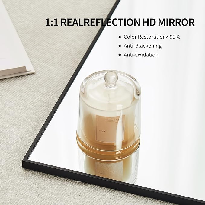 Black Bathroom Mirror for Wall, Rectangle Mirrors with Metal Frame, Modern Vanity Wall Mirror Decor for Entryway Hangs, Bathroom Living Room Horizontal or Vertical (Black, 48" L x 30" W)