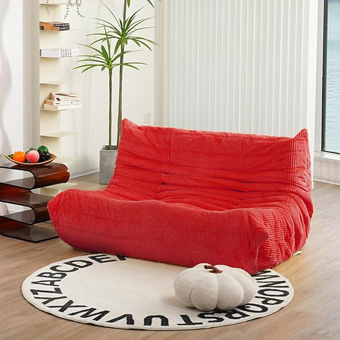 N&V Fireside Loveseat, Mid Century Armless Twin Size Floor Sofa, Soft Premium Corduroy Floor Lounge Chair, Foam Sofa Accent Chair for Living Room Bedroom and Office (Red)