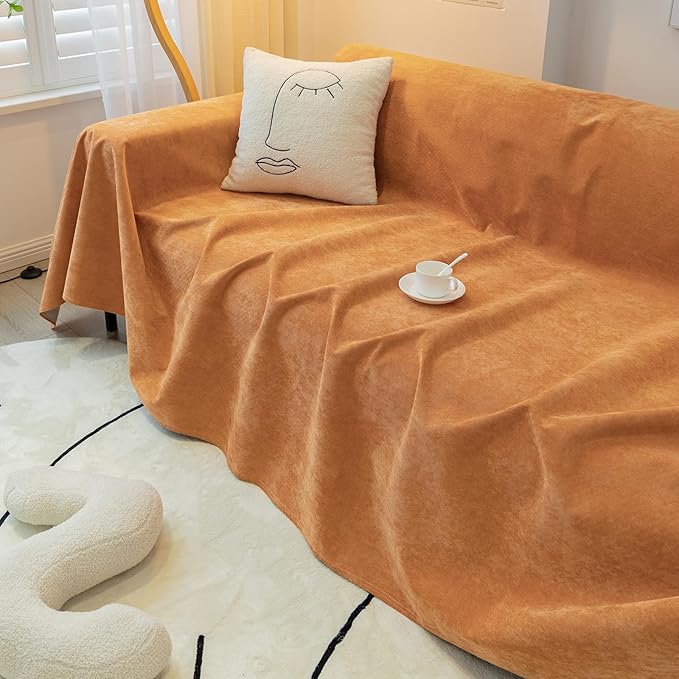 STACYPIK Waterproof Orange Couch Cover for Dogs, Washable Sofa Cover for 2 Cushion Couch, Anti-Cat Scratch Furniture Protector, Anti-Slip Pet Couch Protector,Tear Resistant Futon Cover-71X71IN