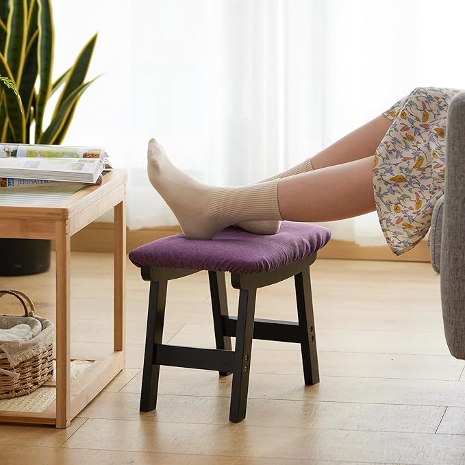 Foot Stool Ottoman Foot Rest Under Desk,Small Stool for Living Room, Bedroom and Kitchen (Black Legs - Purple Stool Surface)