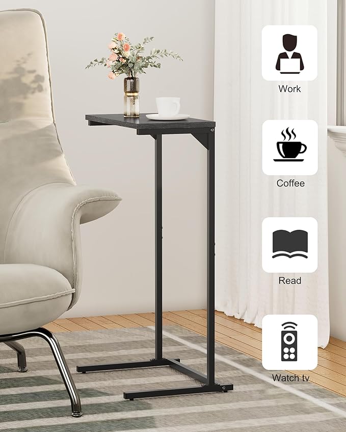 TUTOTAK C Shaped End Table, Small Side Table, Set of 2, 28.7 inch Tall Couch Table, Sofa Table, Living Room, Bed Room, Black TB01BK0712