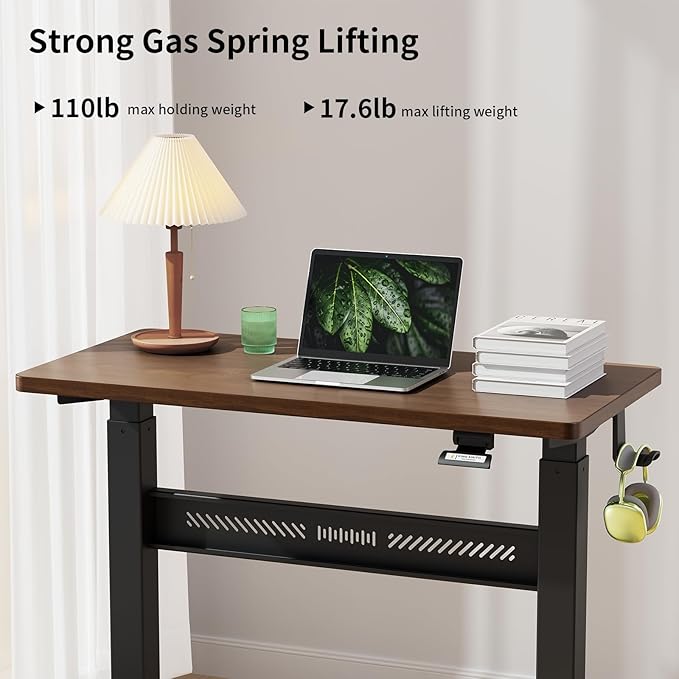 Mobile Walking Pad Desk with Wheels, Pneumatic Small Rolling Standing Desk Riser Height Adjustable (28-43.7") for Treadmill, Portable Computer Table for Home Office, Black Walnut