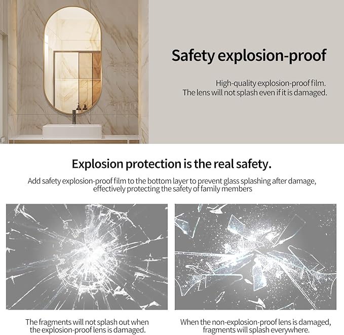 LAIYA 48x24inch Oval Wall Bathroom Mirror with Golden Aluminum Frame,Wall Mounted Oval Vanity Mirrors， Explosion-Proof Glass, Waterproof Design, Easy Installation，Horizontally/Vertically