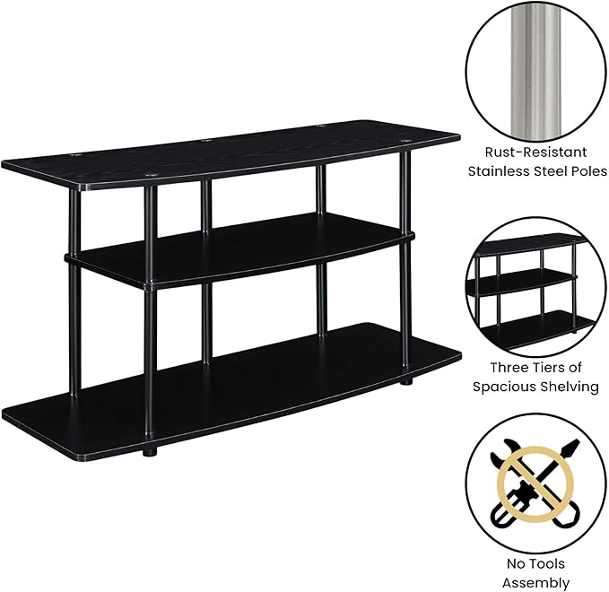 Convenience Concepts Designs2Go No Tools 3-Tier Wide TV Stand 42" - Entertainment Center for TVs up to 46 Inches, Modern TV Mount with Shelves for Living Room, Black/Black