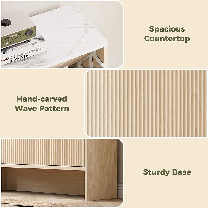 IRONCK Shoe Storage Cabinet with 3 Flip Drawers, Fluted Shoe Cabinet Storage for Entryway, Free Standing Wooden Shoe Organizer Cabinet for Hallway, Natural Oak