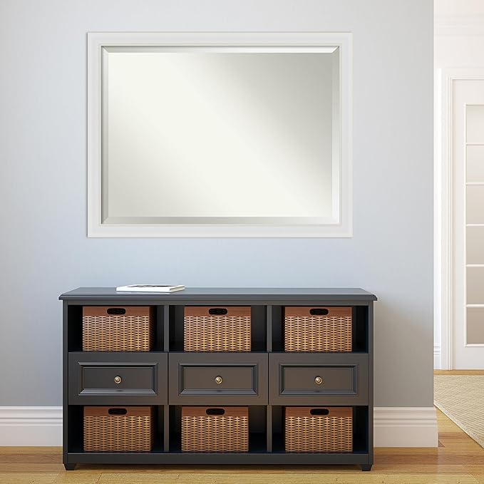 Amanti Art White Bathroom Mirror for Over Sink, 34x44 Flair Soft White Rectangle Vanity Mirror, X-Large Casual Frame, Hangs Horizonally and Vertically, Bathroom Wall Decor, Beveled Edge from WI, USA