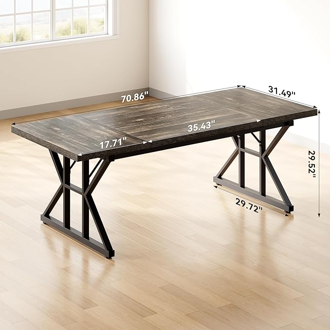 LITTLE TREE 70.8-Inch Large Executive Desk, Extra Long Computer Office Desk Workstation, Modern Simple Style Laptop Table, Sturdy Wooden Writing Workstation for Home Black Oak