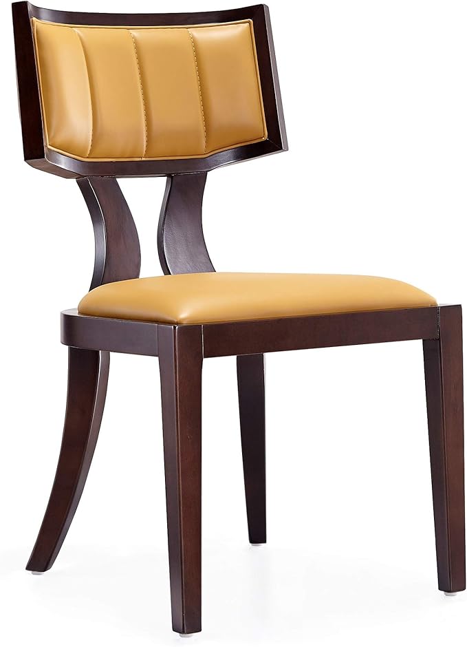 Manhattan Comfort Pulitzer Faux Leather Dining Chairs Set of 2, Solid Beech Wood with Walnut Finish, Iconic Greek Design, Fully Assembled Accent Kitchen Furniture, Camel