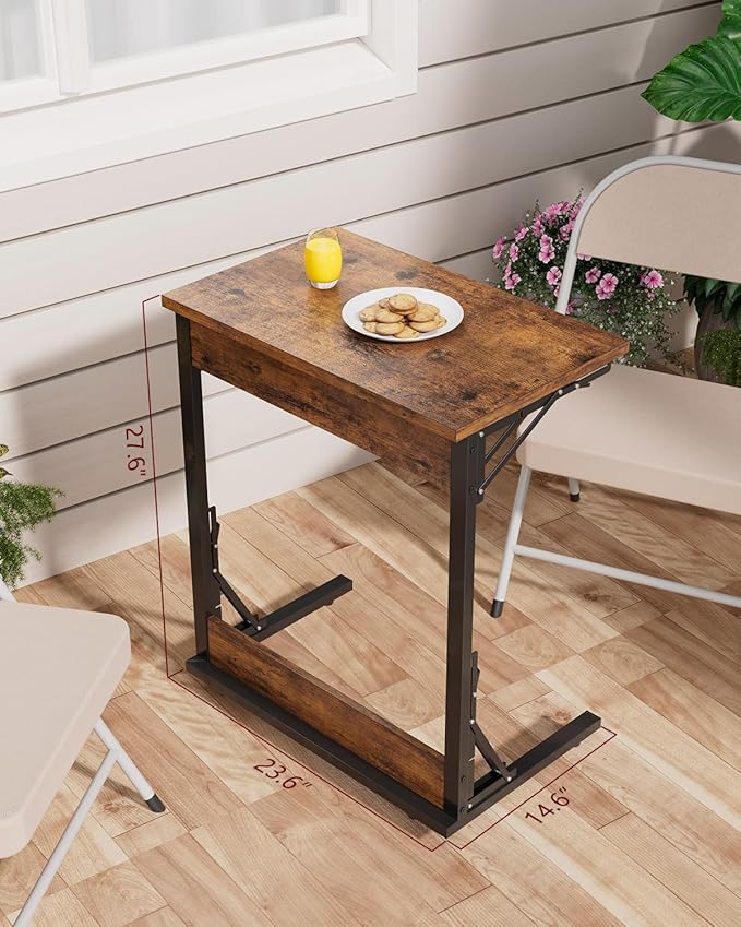 Tatub Folding TV Tray Table Set of 4, 24" Wide C-Shaped End Table for Couches, Small Sofa-Side Laptop Desk with Metal Frame for Living Room, Bedroom, Rustic-Brown