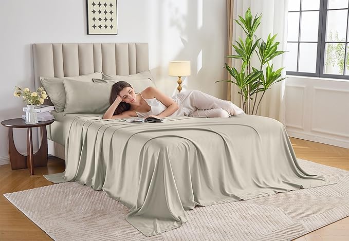 Pure Bamboo California King Sheets, Genuine 100% Organic Viscose Derived from Bamboo Bed Sheet Set, Soft & Cooling, Double Stitching, Lifetime Quality Promise (California King, Birch)