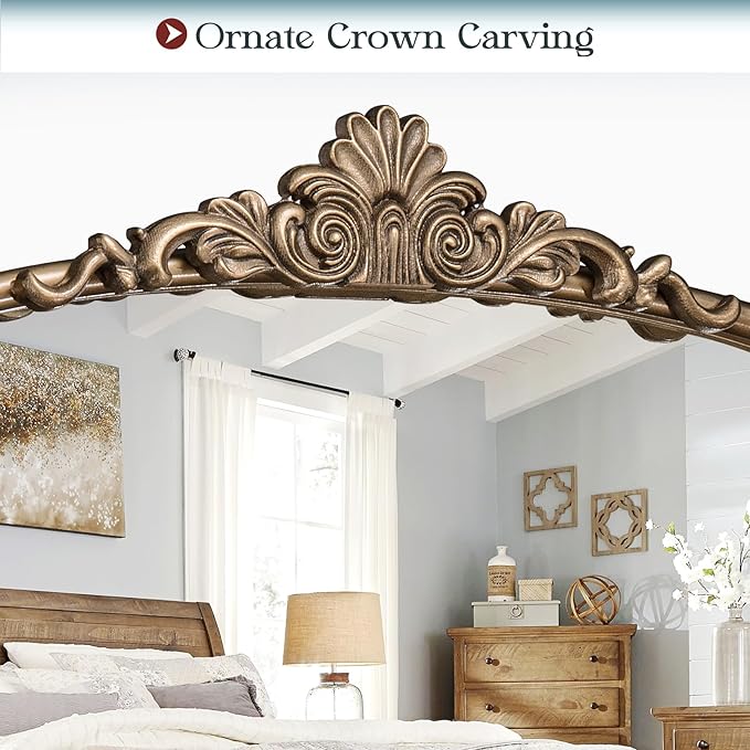 30" x 40" Antique Gold Arched Mirror for Wall, Vintage Brass Bathroom Mirror with Metal Frame, Bronze Ornate Gold Vanity Mirror for Entryway, Mantel, Powder Room