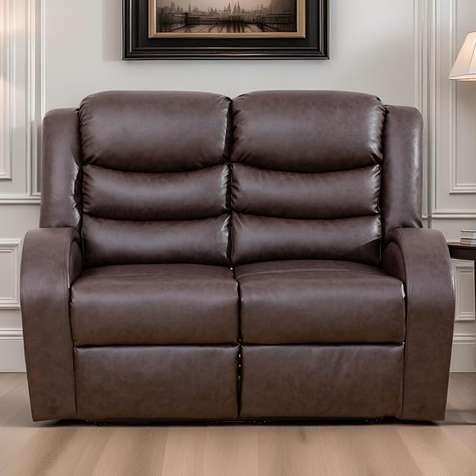 Loveseat Recliner Sofa, Reclining Loveseat Leather Couch Upholstered, Modern Comfy Home Theater Seating Power Recliner Chair for Living Room Furniture Sets, Red