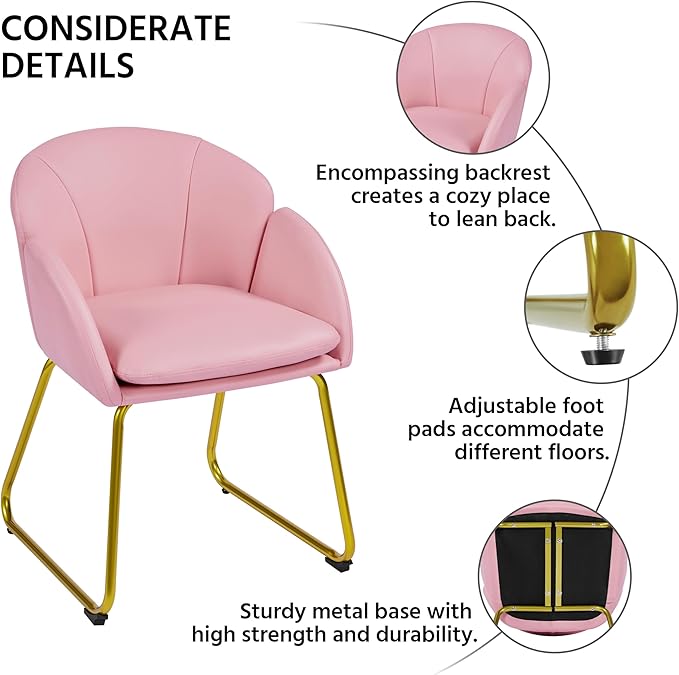 Yaheetech Modern PU Leather Armchair, Flower Shaped Makeup Chair Vanity Chair with Golden Metal Legs for Living Room/Makeup Room/Bedroom/Home Office/Kitchen, Simple Pink