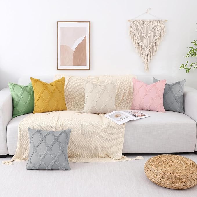 decorUhome Throw Pillow Covers 16x16 Inch Set of 2, Soft Plush Faux Fur Wool Grey Couch Pillow Covers, Decorative Neutral Pillow Cases for Bed Sofa Living Room Home Decor