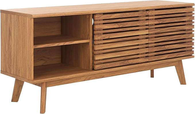 SAFAVIEH ESMA TV Stand for up to 60" Flatscreen – Oak Brown, Low Sideboard with 2 Sliding Doors, 1 Open Shelf, 1 Drawer, Entertainment Media Console (MED9638D)