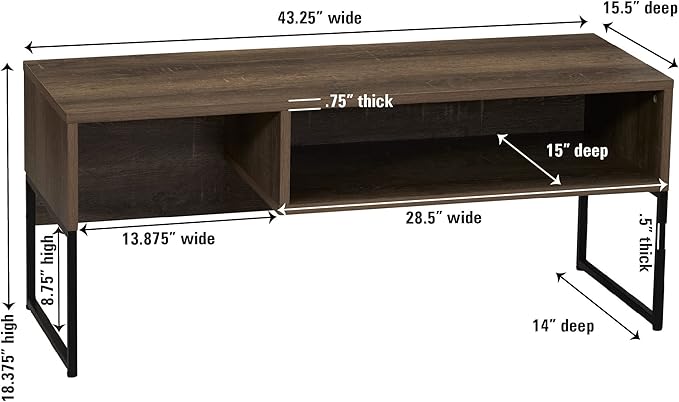Household Essentials Wrap TV Stand with Rectangular Storage Compartment Ashwood Rustic Wood Grain and Black Metal
