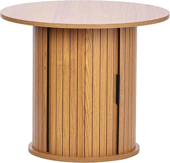 Modern Walnut End Table with Storage - Fluted Design Living Room Accent Table, Tall Bedside Nightstand & Sofa Side Table for Small Spaces, Dark Wood Finish (23.6" Wide, Natural)