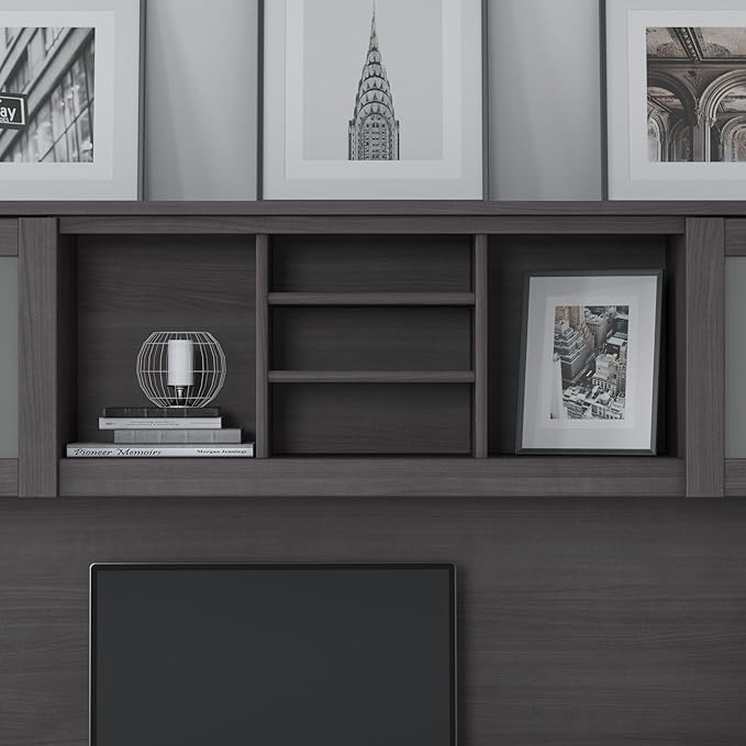Bush Furniture Somerset 3 Position Sit to Stand L Shaped Desk with Hutch in Storm Gray | Ergonomic Height Adjustable Standing Computer/Laptop Table for Home Office