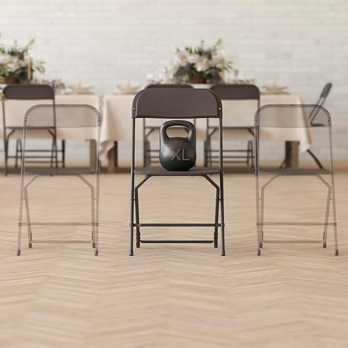 Flash Furniture Hercules Series Big & Tall Stackable Plastic Folding Chairs, Extra Wide Commercial Event Seats, Set of 4, Black