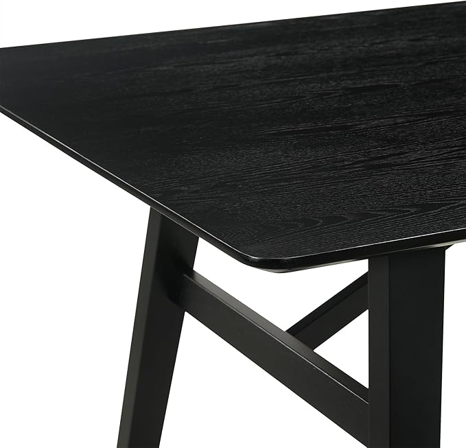 Armen Living Channell Mid Century Modern 5 Piece Black Wood Dining Table Set with Benches in Charcoal Fabric
