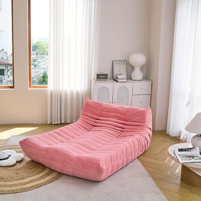 N&V Fireside Lounge Chaise Chair, Mid Century Armless Floor Lounger Sofa, Soft Premium Corduroy Floor Lounge Chair, Foam Sofa Accent Lounger for Living Room Bedroom and Office, Salmon