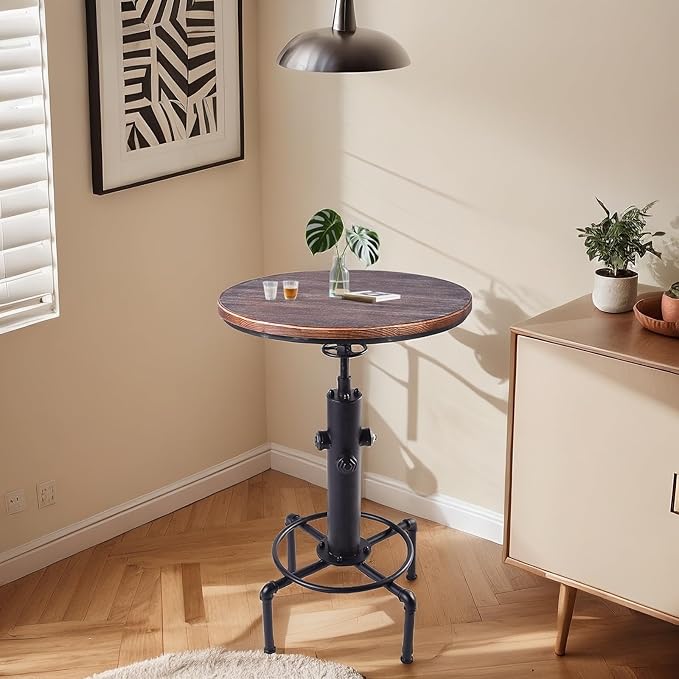 Industrial Tall Bistro Table 32.3-36.2",Adjustable Swivel Pub Table, Kitchen Dining Coffee Bistro Table Metal Hydrant Stylish Design Table