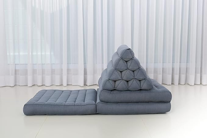 Leewadee - Comfortable Japanese Floor Mattress - Thai Floor Bed with Triangle Cushion - Futon Mattress - Thai Massage Mat, 67 x 21 inches, Anthracite, Kapok Filling