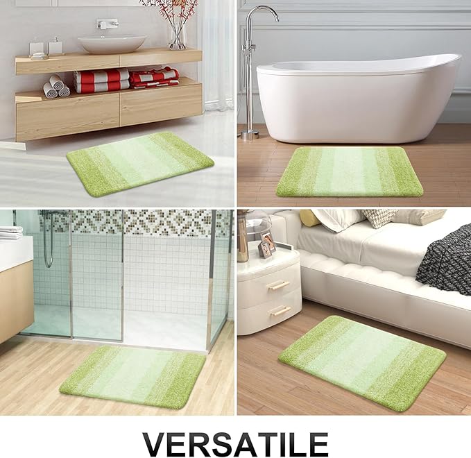 OLANLY Bathroom Rugs Mat 24x16, Extra Soft Absorbent Microfiber Bath Rugs, Rubber Backing, Quick Dry, Machine Washable Bath Mats for Bathroom Floor, Tub and Shower, Home Decor Accessories, Light Green
