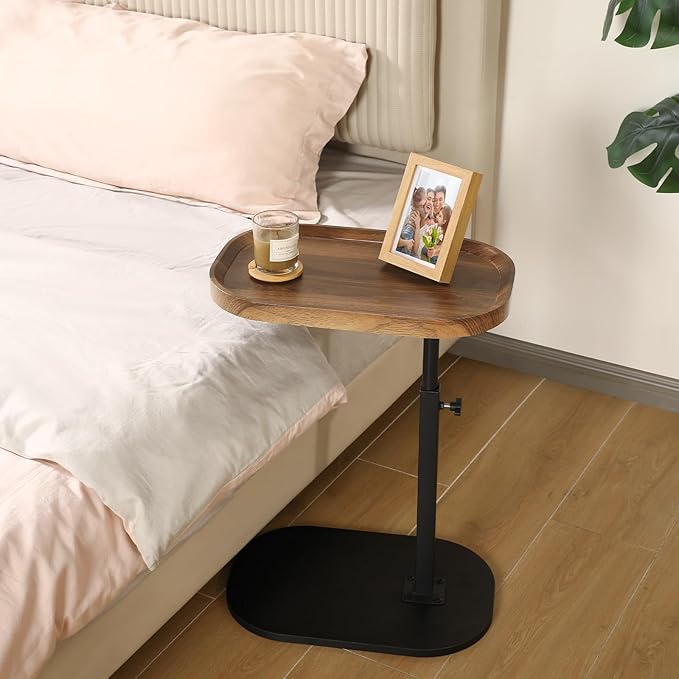 360° Swivel TV Tray Table for Dinner,Adjustable Small Bedside Table with Wheels, C Shaped End Table for Couch, Couch Side Tables That Slide Under Sofa and Bed, Suitable for Coffee,Snack,Drink