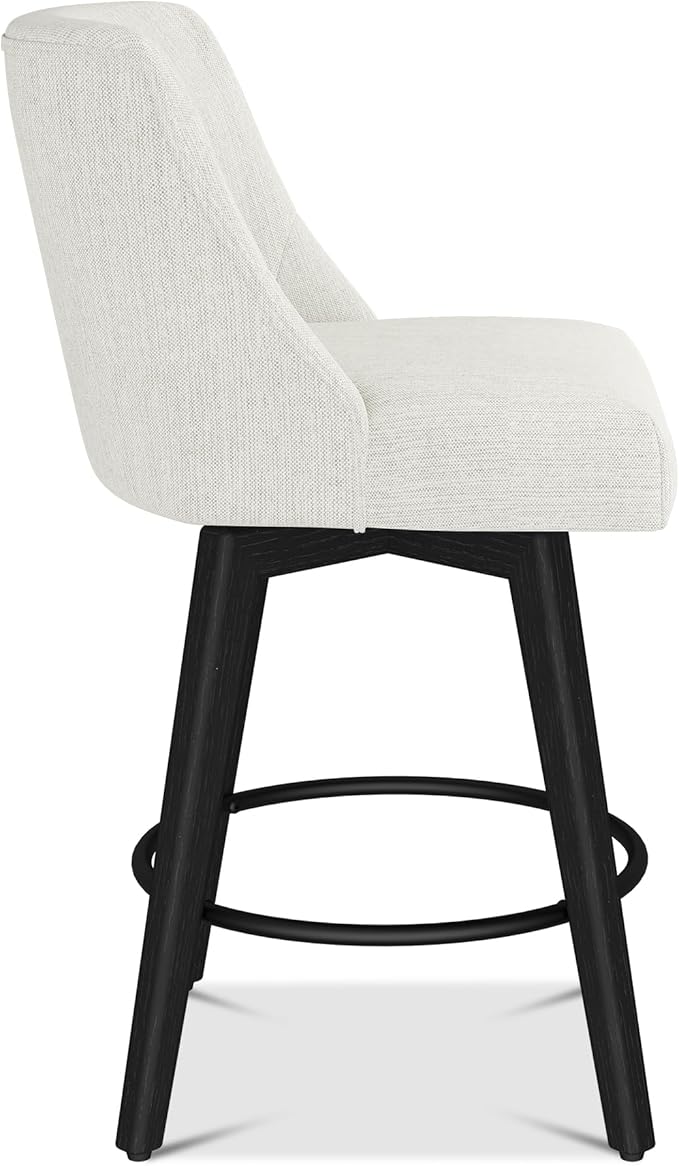 Counter Height Bar Stools Set of 4, Modern Swivel Barstools with Back and Wood Legs, Linen Fabric Upholstered Bar Chairs, 26" H Kitchen Counter Stools, Kitchen Island Home Bar, Ivory