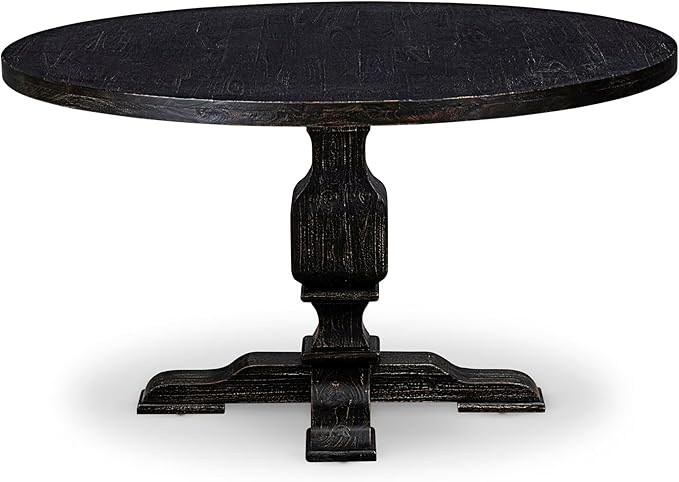 I53-11-TP Wooden Table with Acacia Wood Round Tabletop and Stylish Pedestal Base - Sand Blasted Black Finish