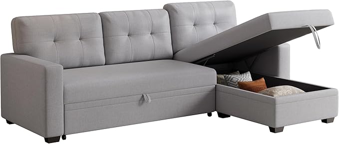 Ball & Cast L-Shape Convertible Sectional Sleeper Sofa Bed 4 in 1 Pull Out Couch with Reversible Storage Chaise & Removable Back Cushions,Sleeper Corner Couch Pull Out Sofa Bed for Living Room,Office