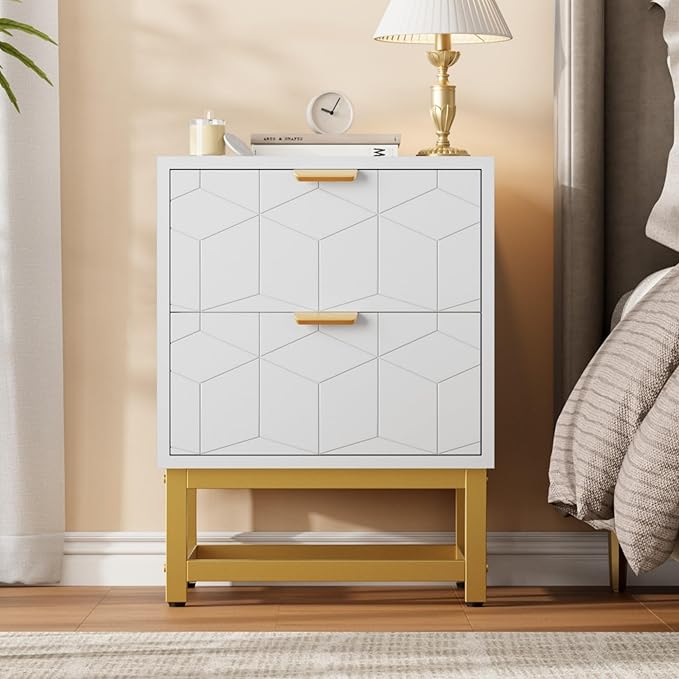 GAOMON White 2 Drawer Dresser, Small Dresser＆Chest of Drawers, Modern Nightstand for Bedroom, End Table with Drawer for Living Room, Hallway, Entryway