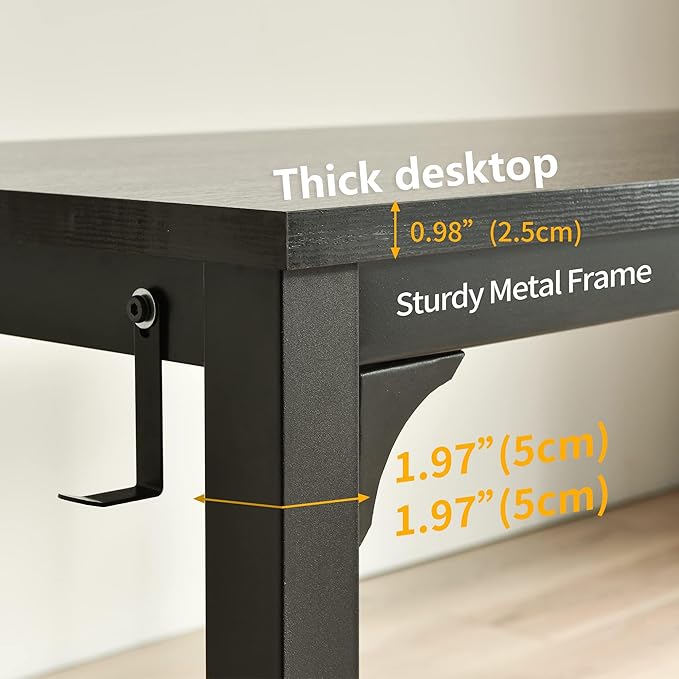 Large Computer Desk - 63 Inch Home Office Desks Study Student Writing Table Gaming Desk Wood Modern Simple Table with Storage Bag & Headphone Hooks, Black