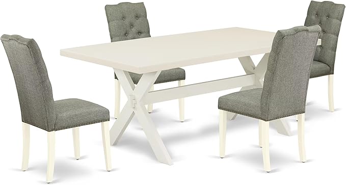 East West Furniture X027EL207-5 5 Piece Dining Room Furniture Set Includes a Rectangle Dining Table with X-Legs and 4 Gray Linen Fabric Upholstered Chairs, 40x72 Inch, Multi-Color