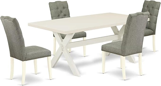 East West Furniture X027EL207-5 5 Piece Dining Room Furniture Set Includes a Rectangle Dining Table with X-Legs and 4 Gray Linen Fabric Upholstered Chairs, 40x72 Inch, Multi-Color