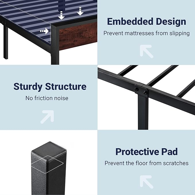 Allewie Twin Size Platform Bed Frame with Wooden Headboard and Footboard, Heavy Duty Metal Slats Support, No Box Spring Needed, Under-Bed Storage, Noise Free, Easy Assembly, Mahogany