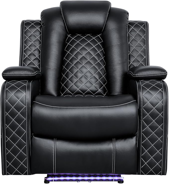 Ball & Cast Power Recliner Sofa Set Leather Reclining Sofa Set Living Room Furniture Set 3PCS Recliner Couch Loveseat and Chair Sets with LED,USB Charging,Cup Holders,Storage Console for Home Theater
