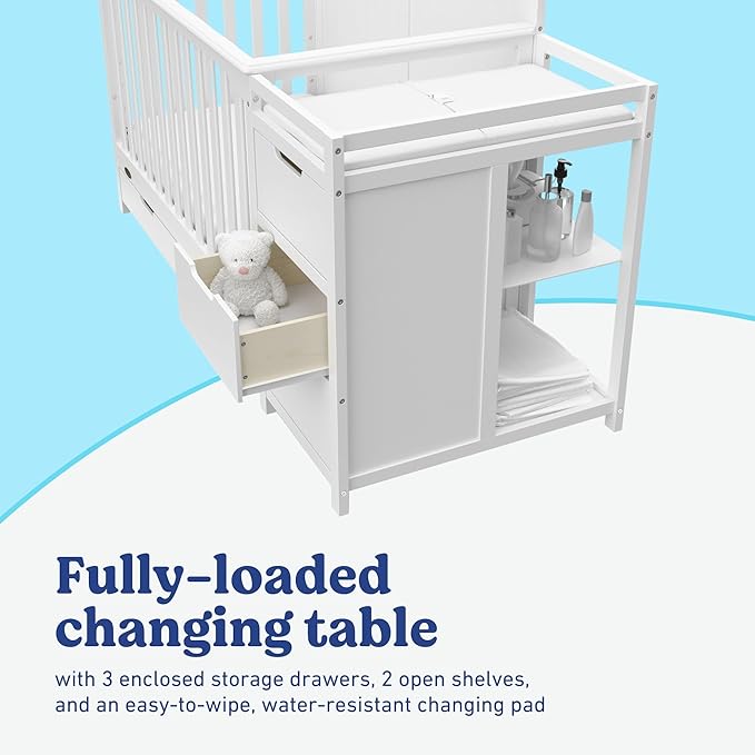 Graco Hadley All-in-One Convertible Crib & Changer (White) – GREENGUARD Gold Certified, Fits Standard Crib Mattress, Converts to Toddler Bed and Full Bed, 4 Adjustable Mattress Heights