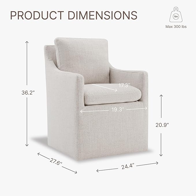 Upholstered Dining Chairs with Casters No Assembly Modern Accent Armchair with Rollers for Diningroom Bedroom Livingroom Reading Room,Linen,2 Boxs