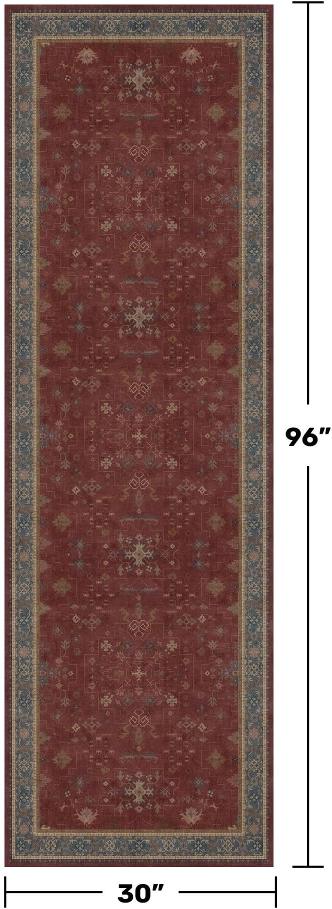 Dark Red 2'6''x8' Wide Hallway Runner Rug - Washable Kitchen Sink Rug, Non Slip 8ft Long Runner Rug for Entryway, Burgundy Turkish Floral Print Home Décor