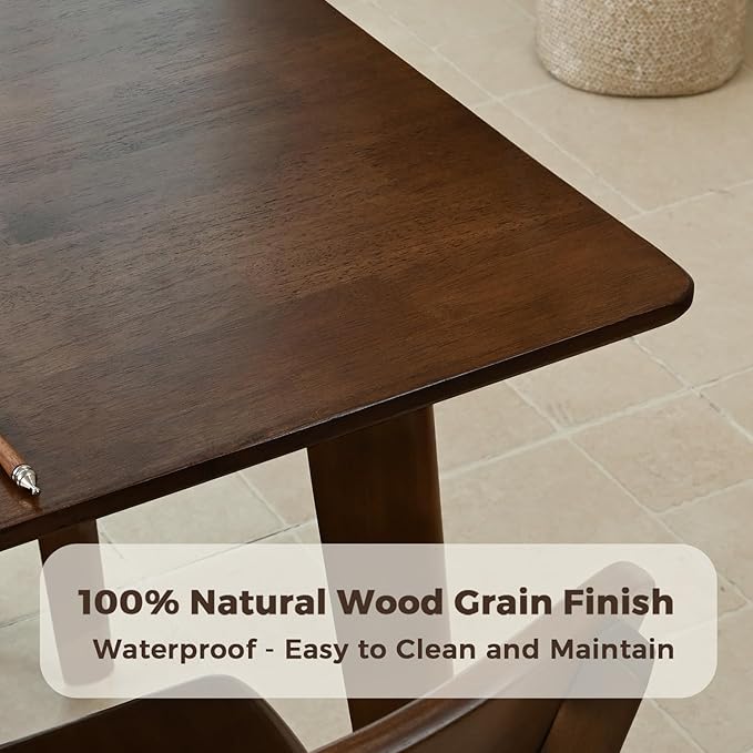 DELAVIN 70.8" Large Solid Wood Dining Table for 6-8 People, Mid Century Modern Rectangular Oak Kitchen Table, Farmhouse Dining Room Table, Easy Assembly, Walnut