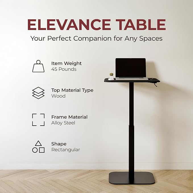Ergohome™ ELEVANCE Table™ Height Adjustable Side Table for Couch or Bed, Laptop Table - Small End Table Office Coffee Table - C-Shaped Sofa Side Table with Multi-Function Black Base &Carbon Black Top