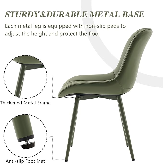 YOUNIKE Dining Chairs Set of 2 with High Backs Mid Century Modern Kitchen & Dining Room Chairs Faux Leather Upholstered Wide Accent Chair Comfortable Padded Living Wating Room Chair Olive Green