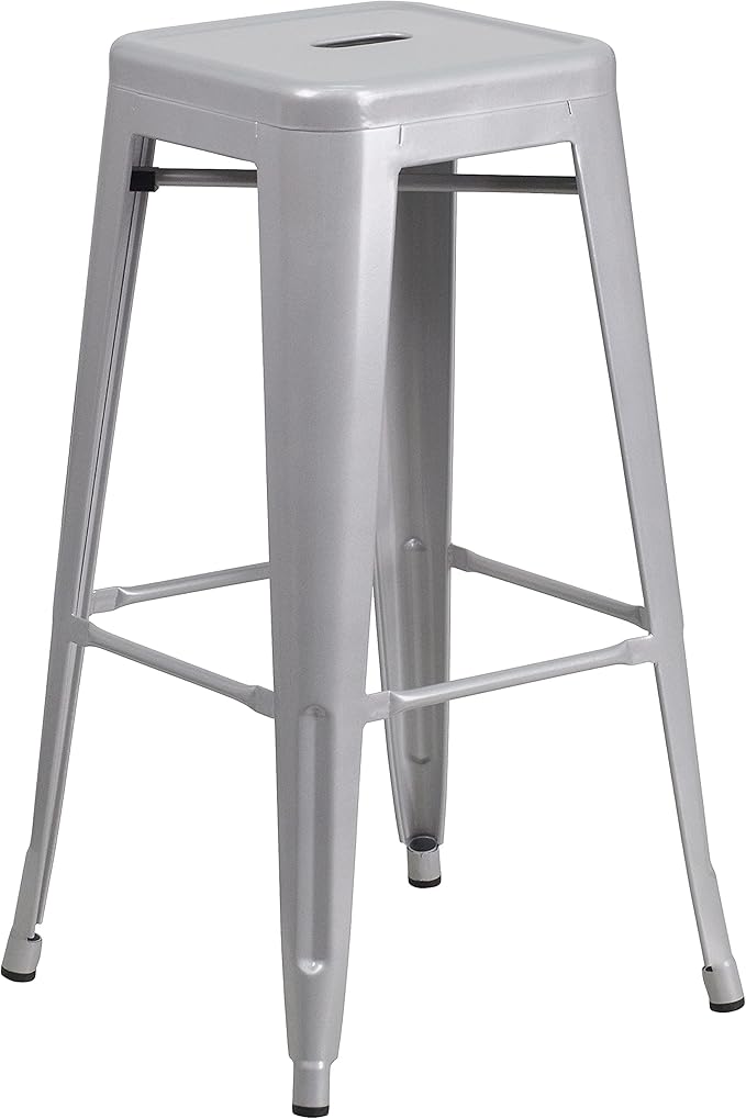 Flash Furniture Lily 4 Pack Commercial Grade 30" High Backless Silver Metal Indoor-Outdoor Barstool with Square Seat