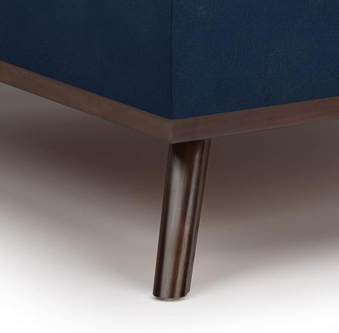 SIMPLIHOME Owen 36 inch Wide Mid Century Modern Square Coffee Table Storage Ottoman in Distressed Dark Blue Vegan Faux Leather, Assembled, for the Living Room, Entryway and Family Room