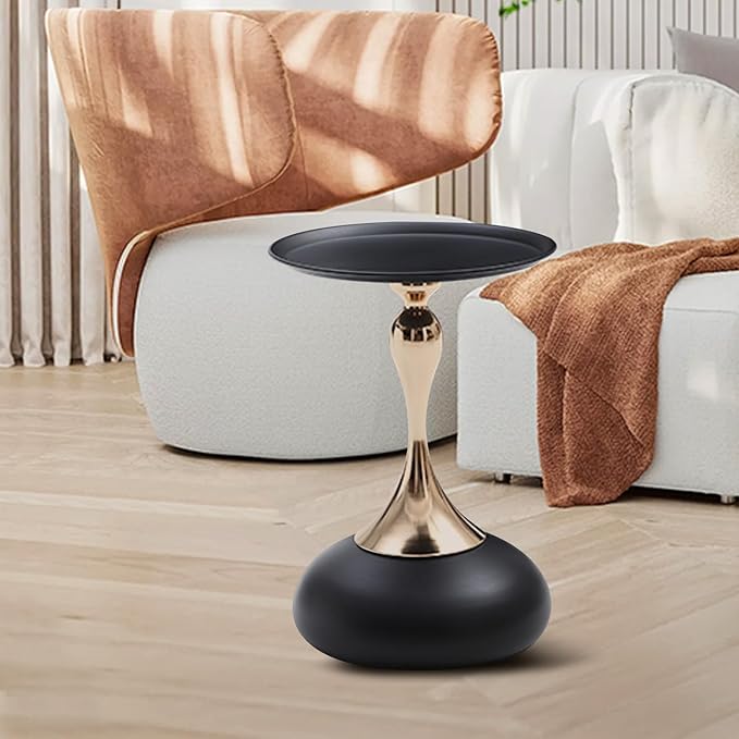 Small Black Round Side Table Pedestal for Small Spaces, Metal Unique End Table for Living Room, Modern Corner Accent Tables Drink Martini Tables